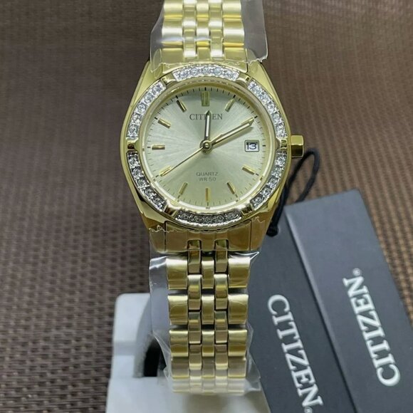New Diamond Citizen Ladies Gold Stainless Steel Date Classic Watch